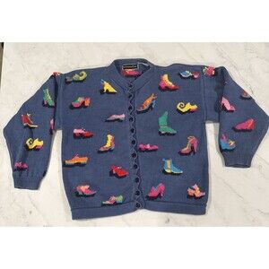 Christine Foley Shoes Sweater Cardigan Sz 2 Art to Wear Vintage